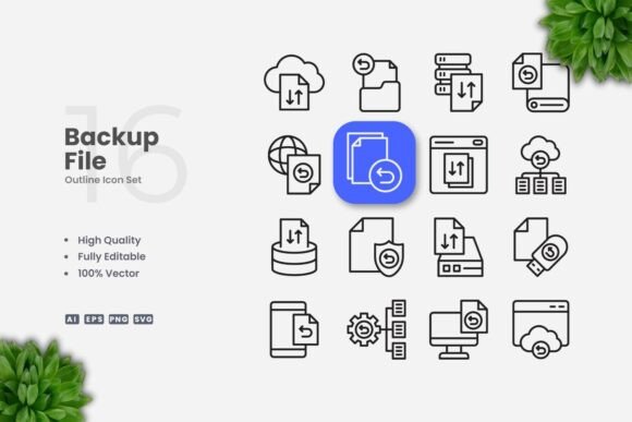 Backup File Outline Icons for Clean Design