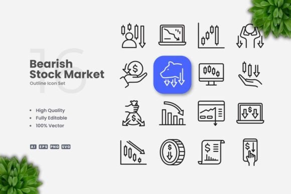 Bearish Stock Market Outline Icons: A Clean and Versatile Design Solution for Modern Visual Communication
