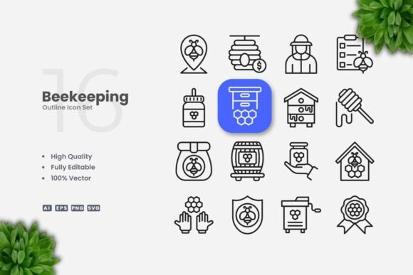 Beekeeping Outline Icons for Clear, Adaptable Design Work