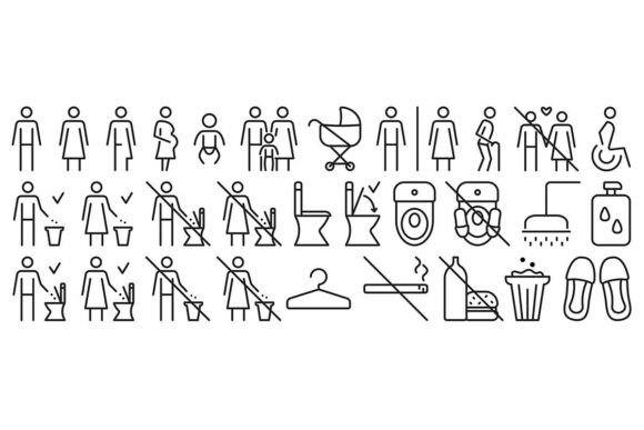 Big WC Public Toilet Icon Set: Clear Signage for Modern Spaces