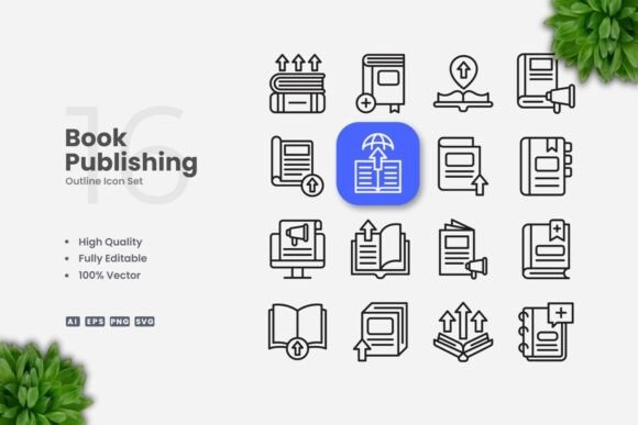 Book Publishing Outline Icons for Clean Design