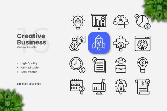 Creative Business Outline Icons for Clean Visual Communication