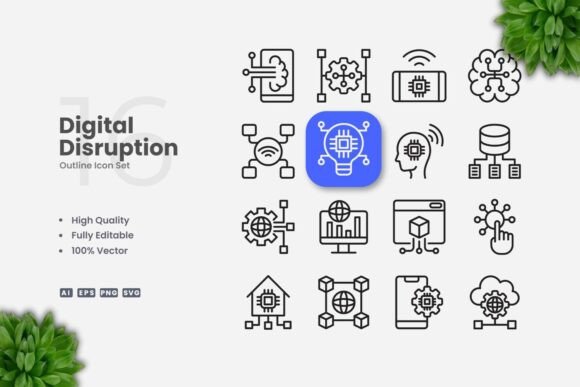 Digital Disruption Outline Icons: A Practical Evaluation for Designers and Creators