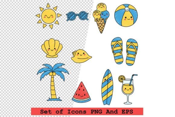 Evaluating the Set of Summer Icons in Hand Drawn Yello for Your Design Projects