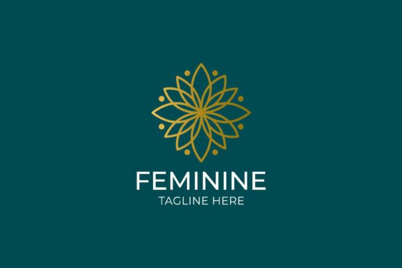 Feminine Sign Symbol Logo with Flower: Elevating Brand Identity with Gold Linear Elegance