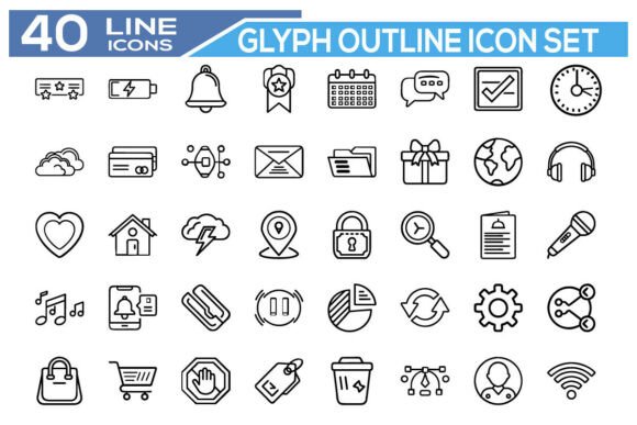 Glyph Outline Icon Set – Minimalist Line Art Icons