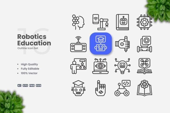 Robotics Education Outline Icons: Streamlining Visual Communication in STEM Learning