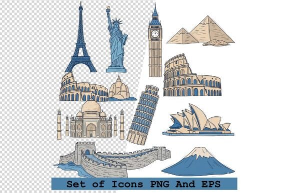 Set of Landmark Icons Vector: A Versatile Design Resource for Modern Projects