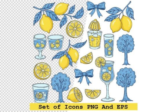 Set of Lemon Fruit Icon in Hand Drawn