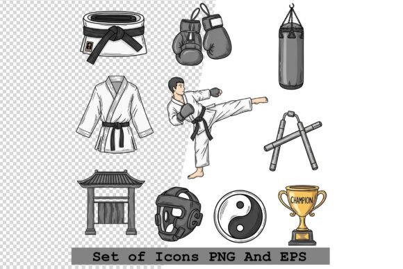 Set of Martial Arts Icons in Hand Drawn: A Practical Asset for Modern Designers