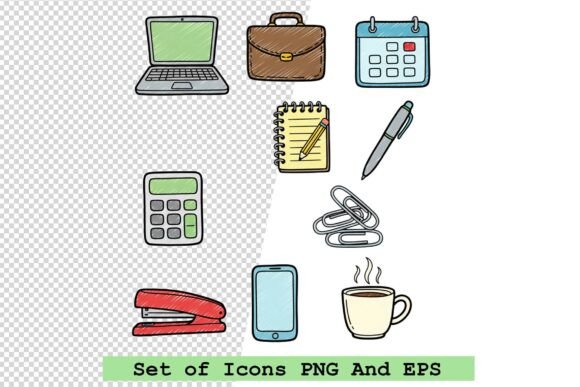 Set of Office Icons in Hand Drawn Vector