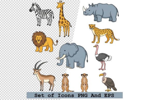 Set of Safari Animal Icons in Hand Draw: A Clean Vector Icon Set for Modern Design Projects