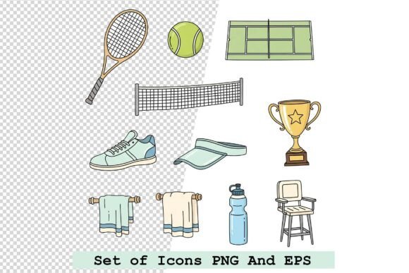 Set of Tennis Icons in Hand Drawn Vector: A Versatile Visual Tool for Modern Design