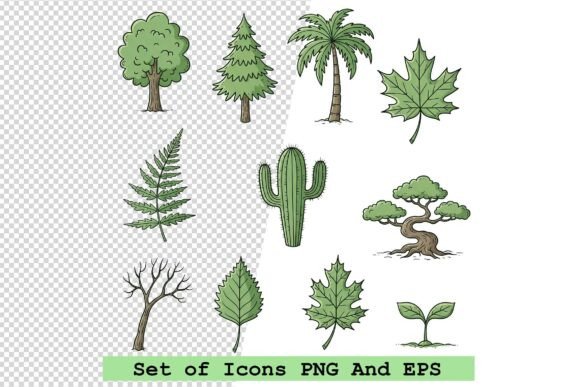 Set of Tree and Leaf Icons Vector: A Practical Design Resource for Modern Projects