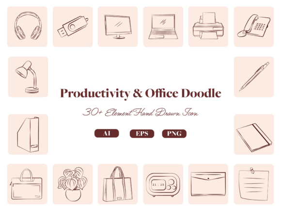 Work Office Doodle Icon Bundle – A Hand-Drawn Productivity Set for Modern Creators